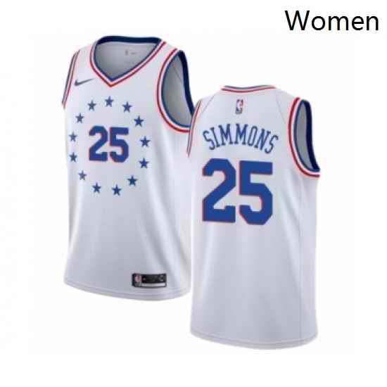 Womens Nike Philadelphia 76ers 25 Ben Simmons White Swingman Jersey Earned Edition